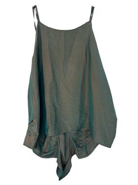 Krista Larson Silk Green Iridescent Asymmetrical Blouse Women OS Lagenlook Artsy